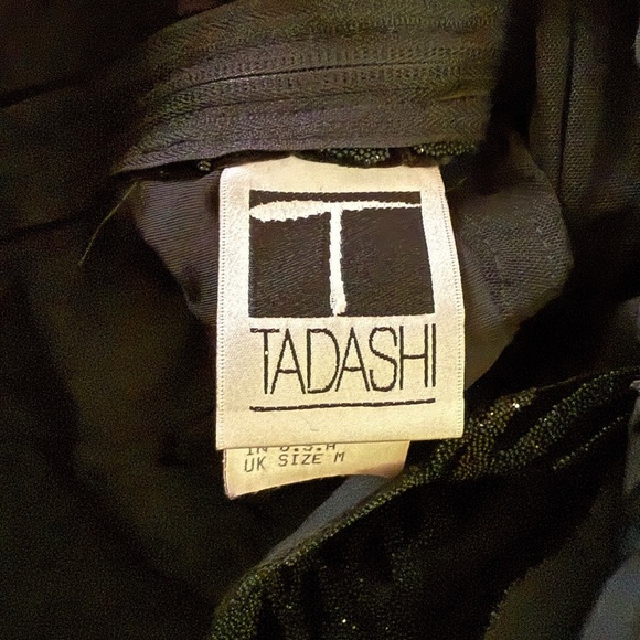 Tadashi Vintage Black Velvet Beaded Mesh Sleeve V-Neck Party Evening Top M - Picture 2 of 12